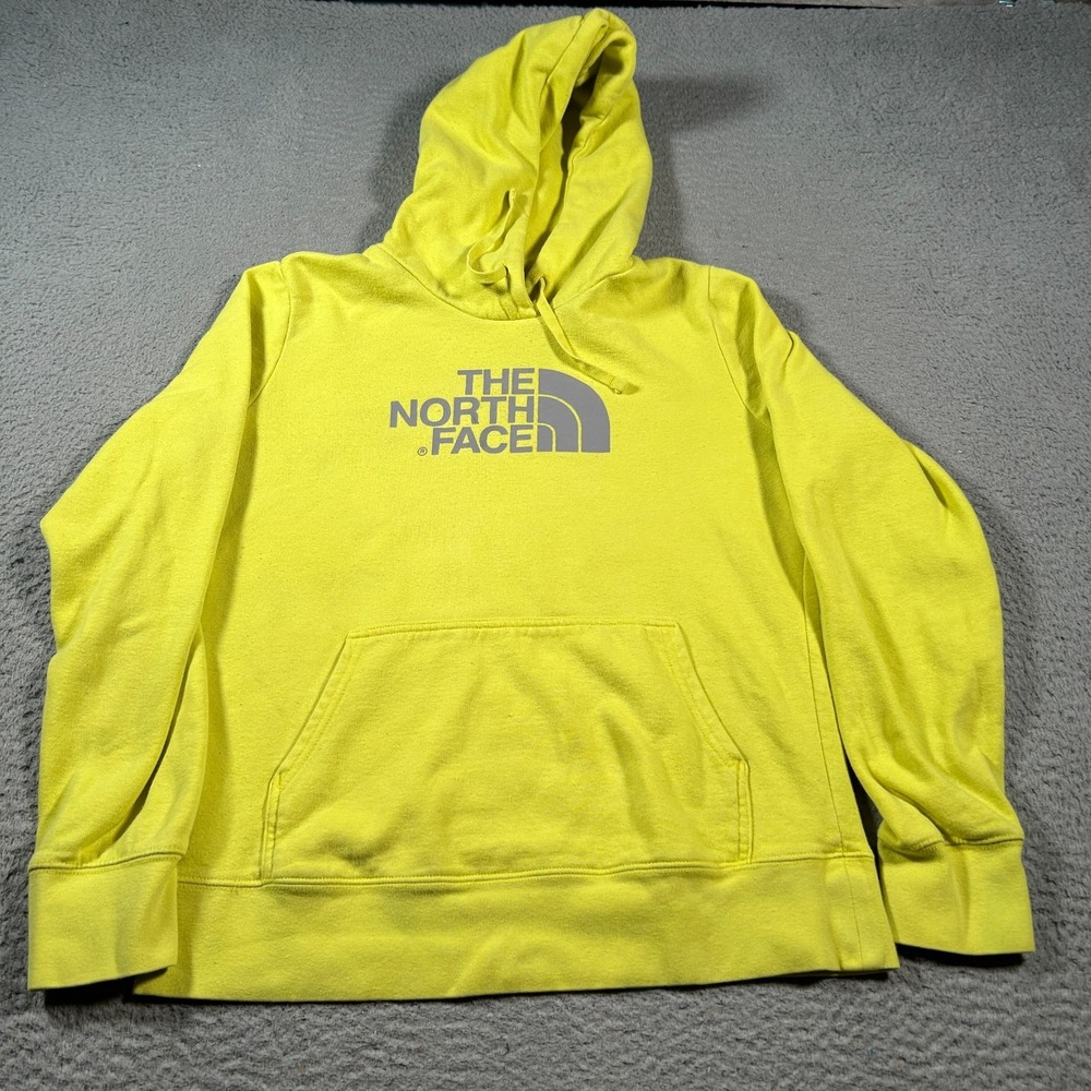 The‎ North Face Hoodie Womens Medium Lemon Yellow Logo Fleece Lined Sweatshirt